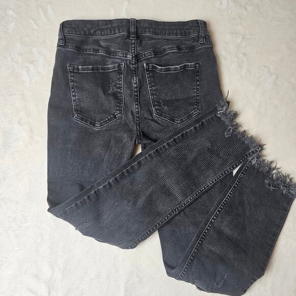 Free People Jeans 26 Women’s black Distressed frayed ankle embellished retro 70s - Picture 2 of 11